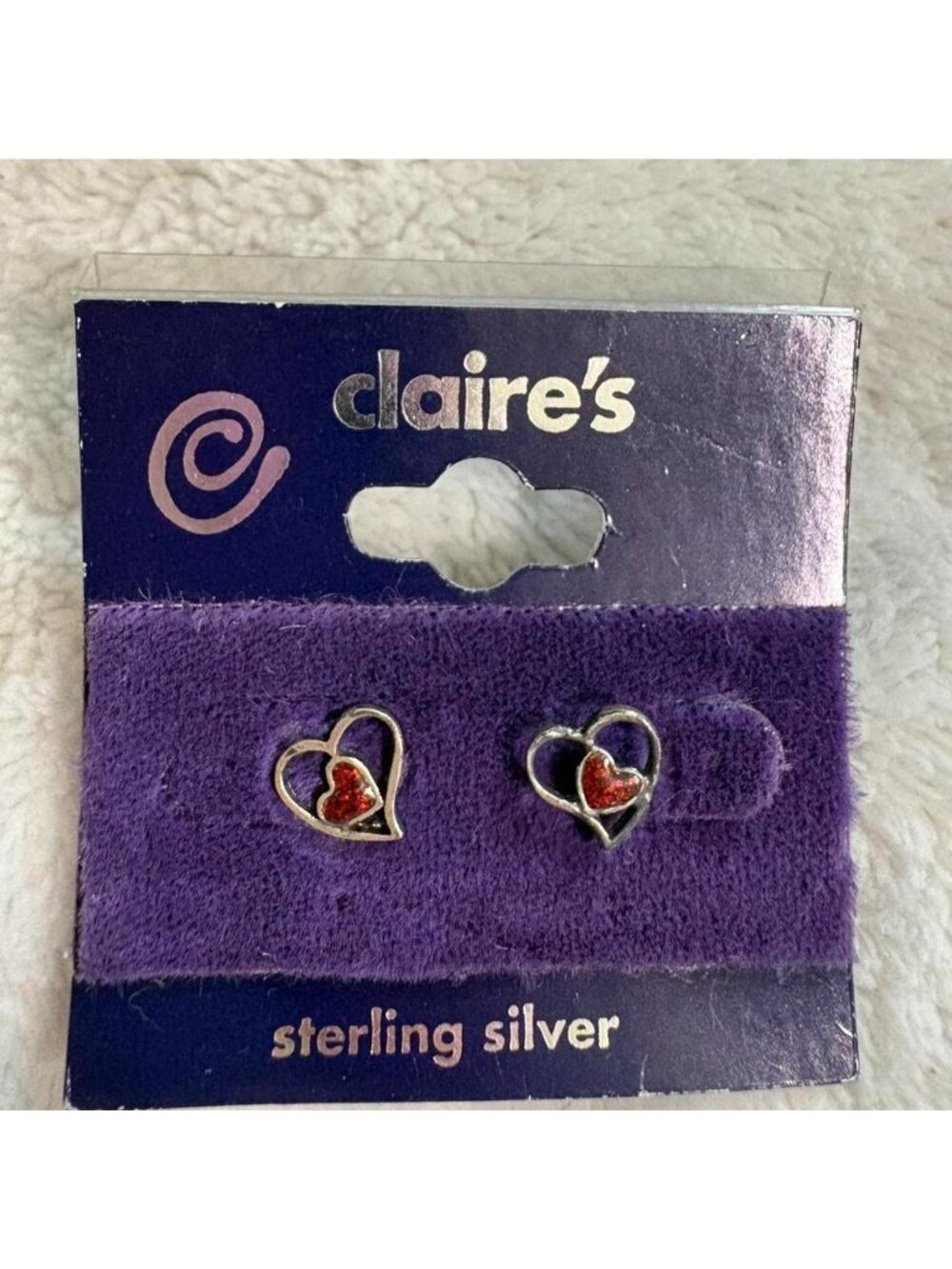 NWT Y2K Vintage 2000s Claire's Sterling Silver Heart Earrings